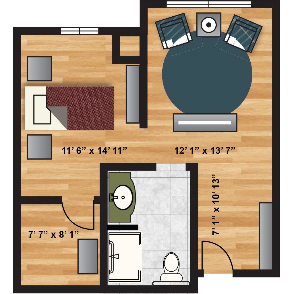 Red Oak Deluxe Floor Plan 563 sq. ft.
